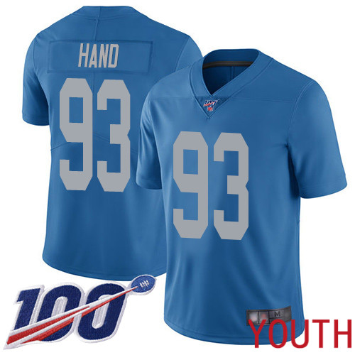 Detroit Lions Limited Blue Youth Dahawn Hand Alternate Jersey NFL Football #93 100th Season Vapor Untouchable